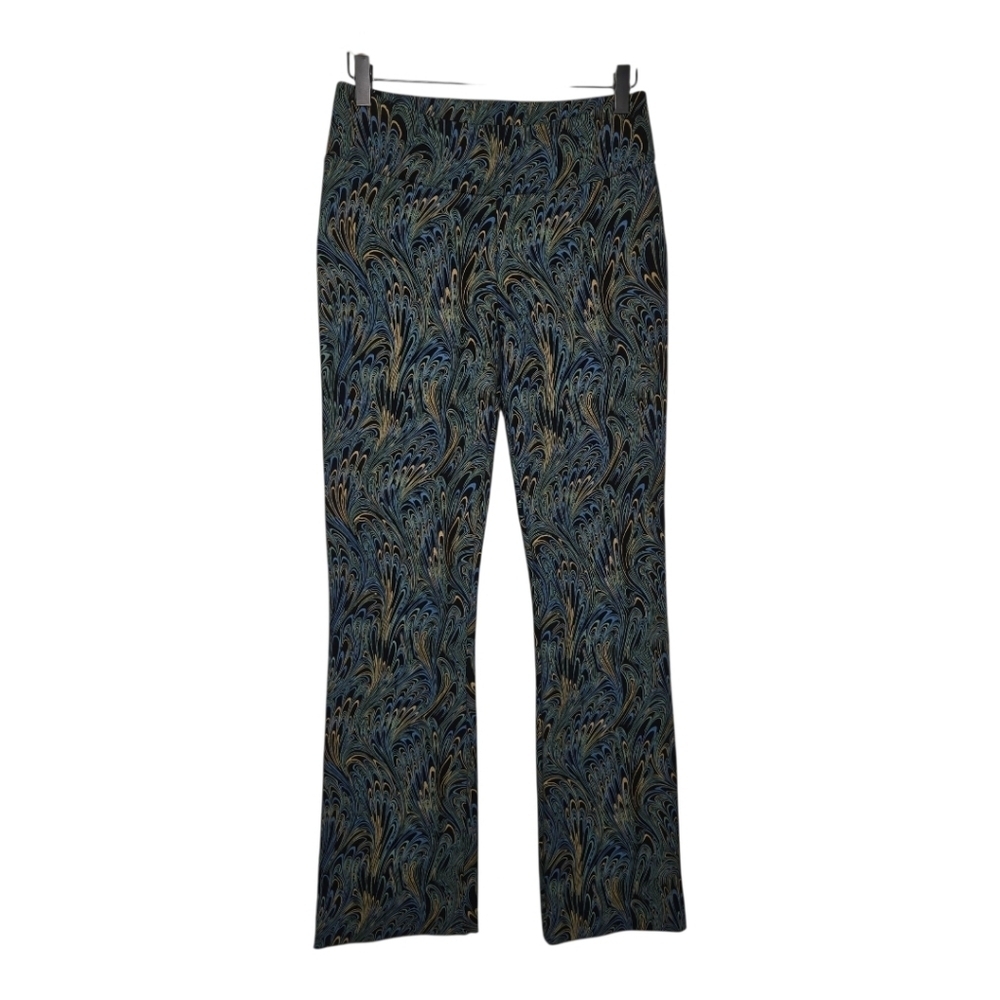 Soft Surroundings Womens Marble Peacock Print Flare Leg Pull On Pants XS